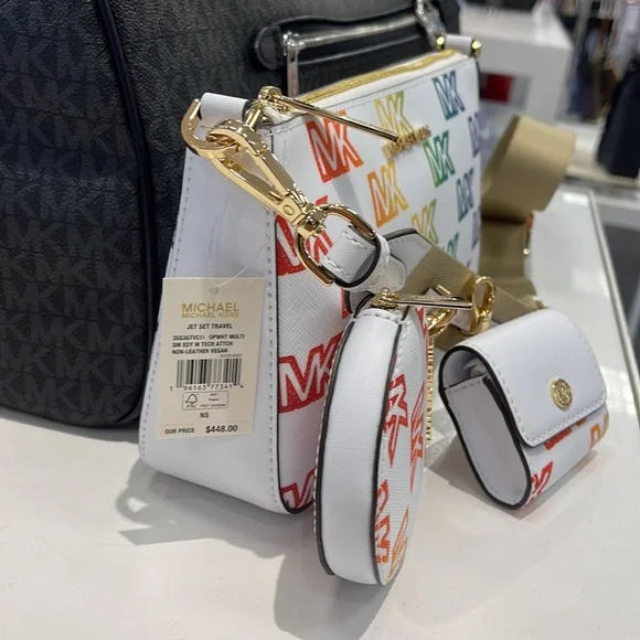 MICHAEL KORS JET SET TRAVEL SMALL SHOULDER CROSSBODY BAG WITH TECH ATTCH AIRPOD